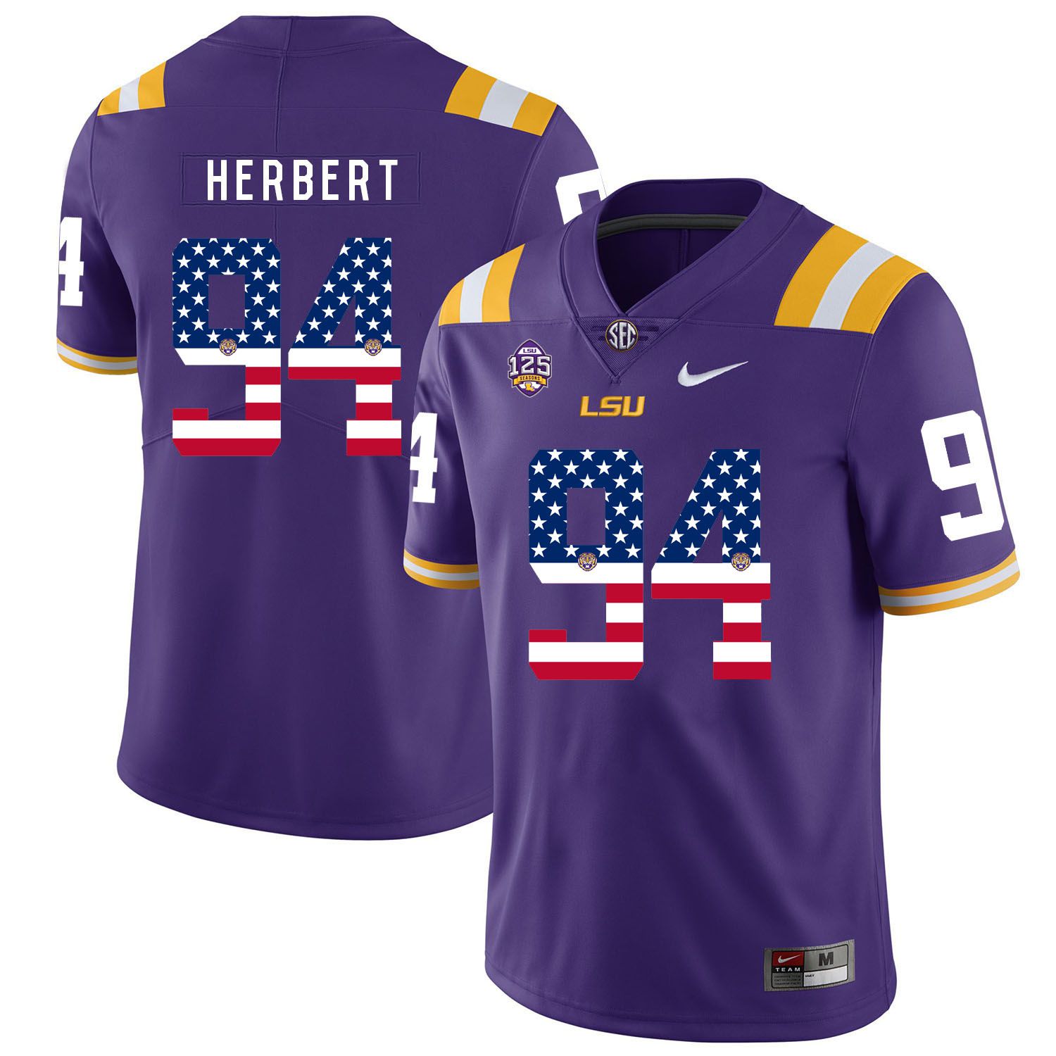 Men LSU Tigers #94 Herbert Purple Flag Customized NCAA Jerseys->nfl t-shirts->Sports Accessory